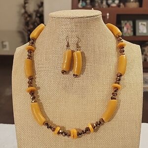 Artisan Tribal Bead Tubular Yellow Necklace and Earring Set